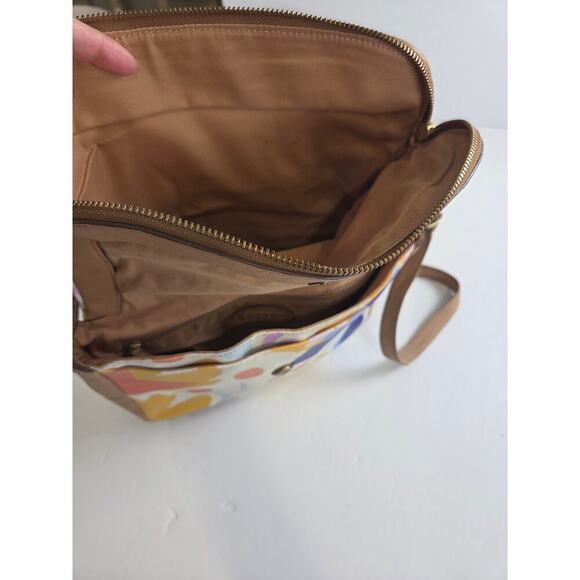 Fossil Preston Flapover Multicolor Floral Canvas Leather Trim Crossbody Handbag - Picture 7 of 7